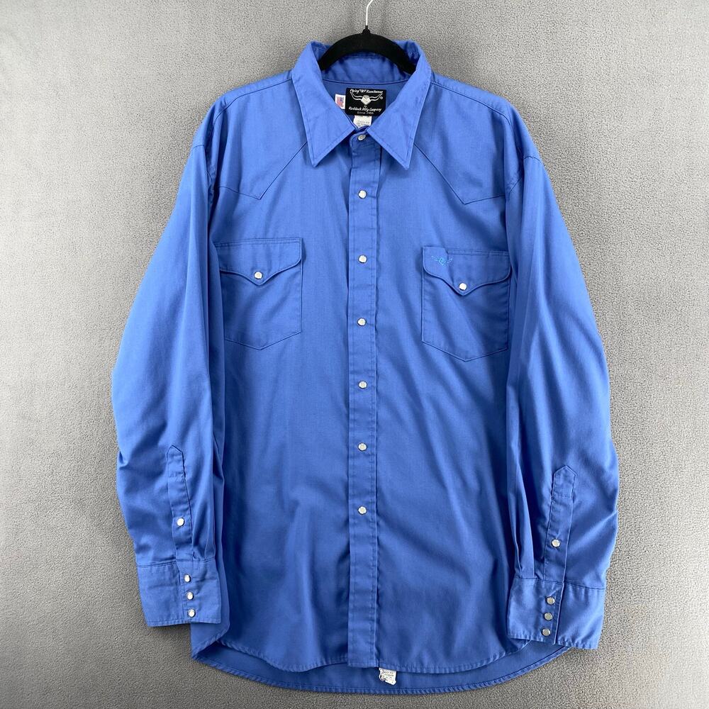 Vintage Flying Ranchwear Classic Fit Western Button Down Shirt Mens 18 36‎ Blue